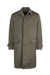 Waxed wool raincoat with leather undercollar
