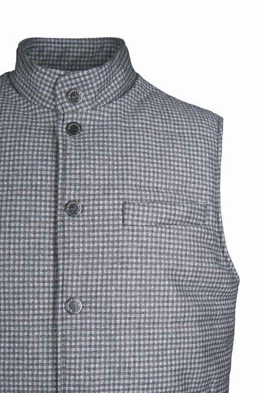 Padded houndstooth wool–cotton gilet
