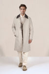 Waxed cotton trench with leather collar