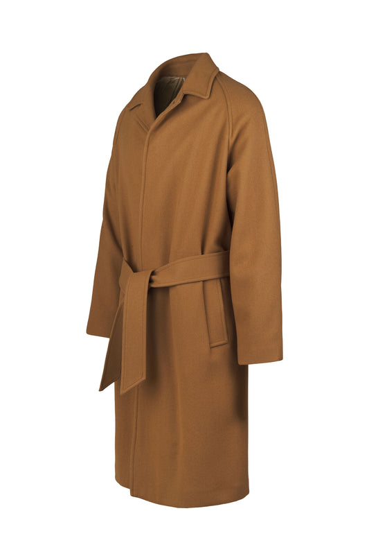 Unlined wool belted raglan coat