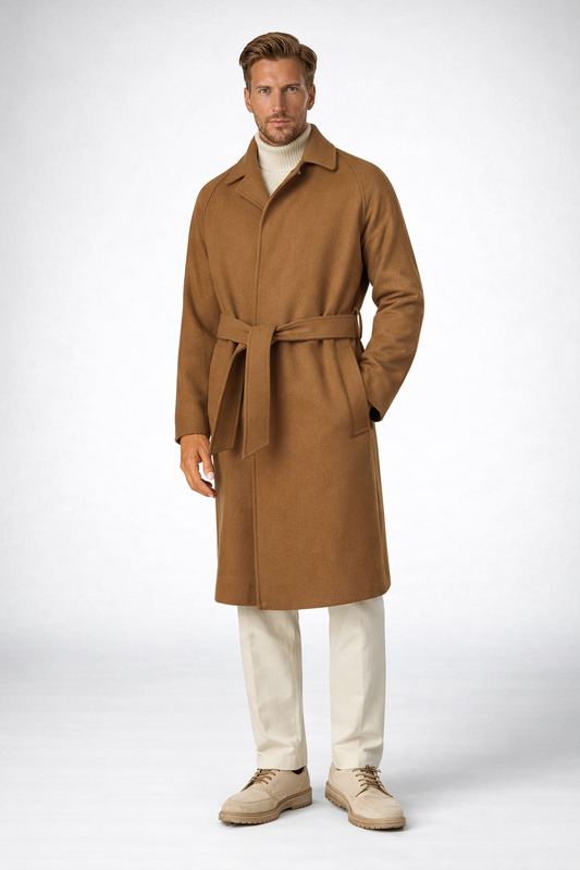 Unlined wool belted raglan coat