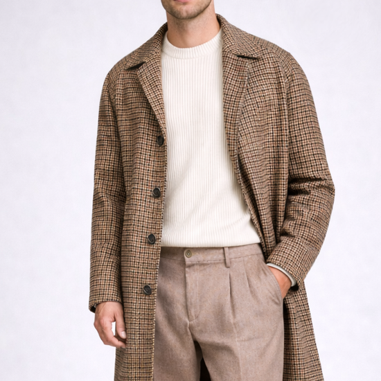 Check tweed raglan overcoat - MONTEZEMOLO