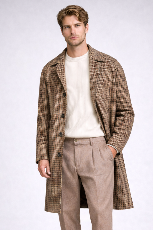 Check tweed raglan overcoat