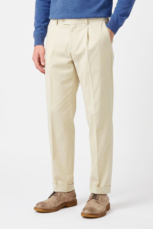 Stretch Gabardine Pleated Trousers - Loro Piana® fabrics