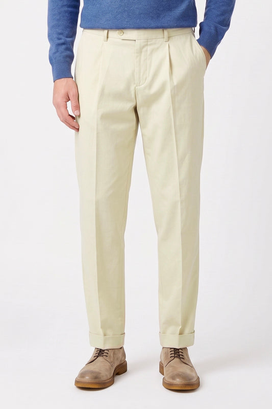 Stretch Gabardine Pleated Trousers - Loro Piana® fabrics