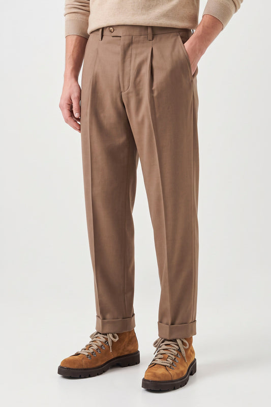 Cotton and Cashmere Twill Pleated Trousers - Zegna® Fabrics - MONTEZEMOLO