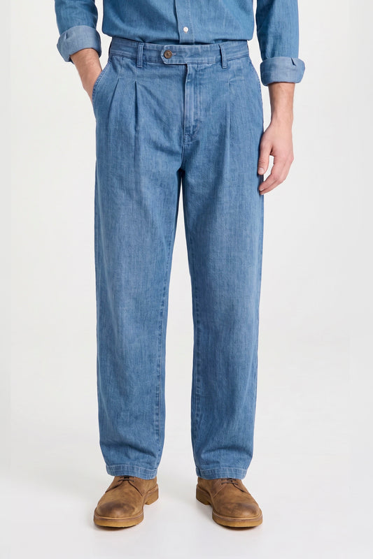 Double-Pleated Denim Trousers - MONTEZEMOLO