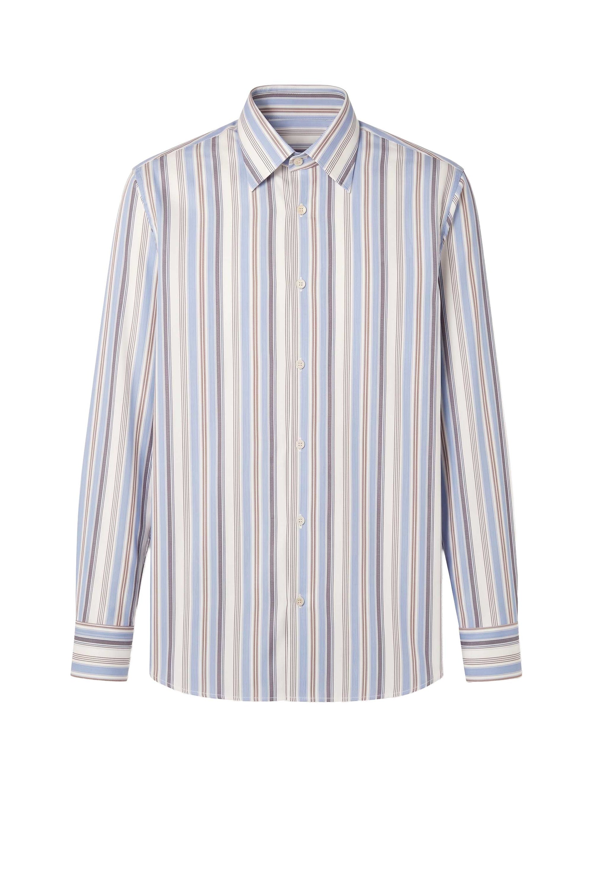 Wool Striped Merino Wool Spear Collar Shirt - MONTEZEMOLO
