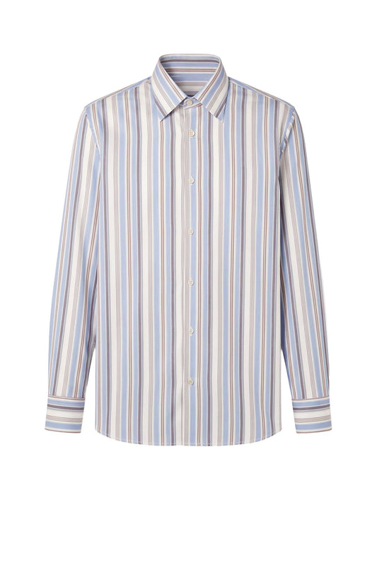 Wool Striped Merino Wool Spear Collar Shirt - MONTEZEMOLO