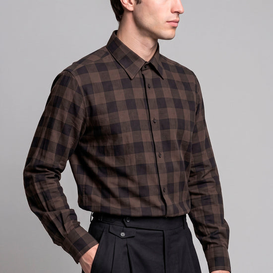 Super 120’s Natural Stretch Wool Spear Collar Check Shirt - MONTEZEMOLO