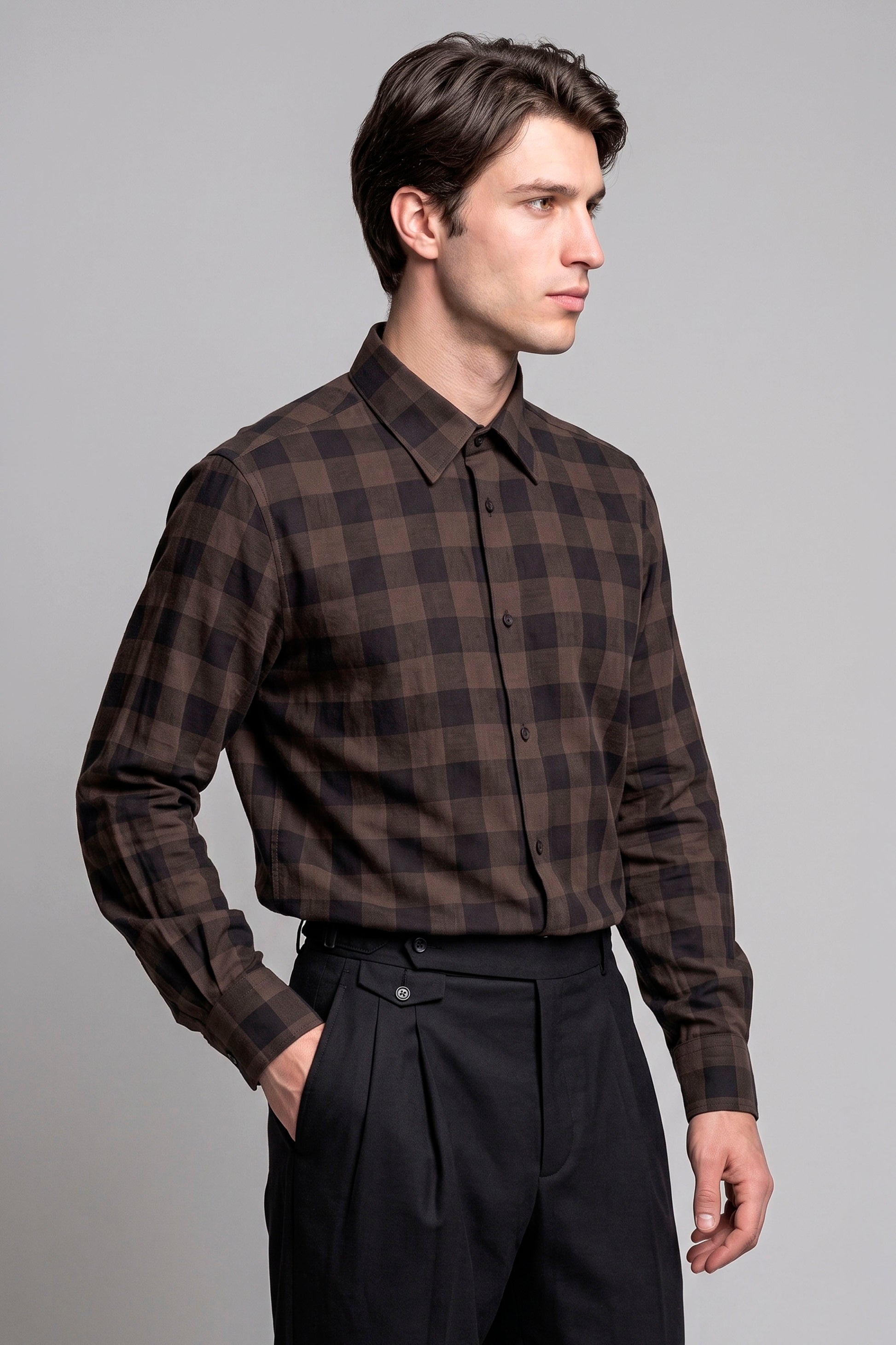 Super 120’s Natural Stretch Wool Spear Collar Check Shirt - MONTEZEMOLO