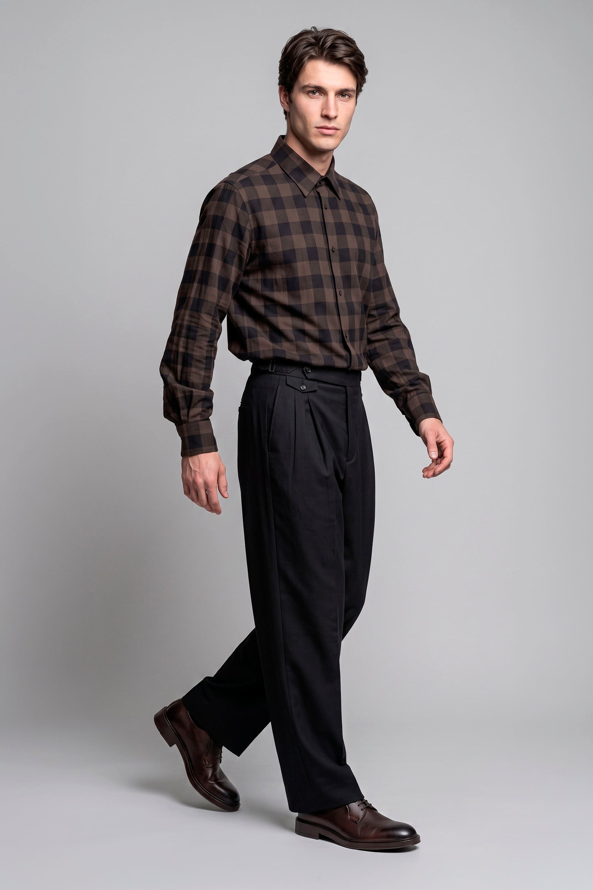 Super 120’s Natural Stretch Wool Spear Collar Check Shirt - MONTEZEMOLO