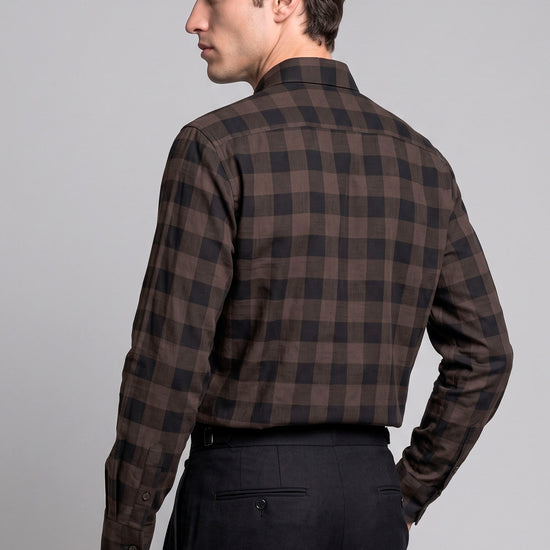 Super 120’s Natural Stretch Wool Spear Collar Check Shirt - MONTEZEMOLO