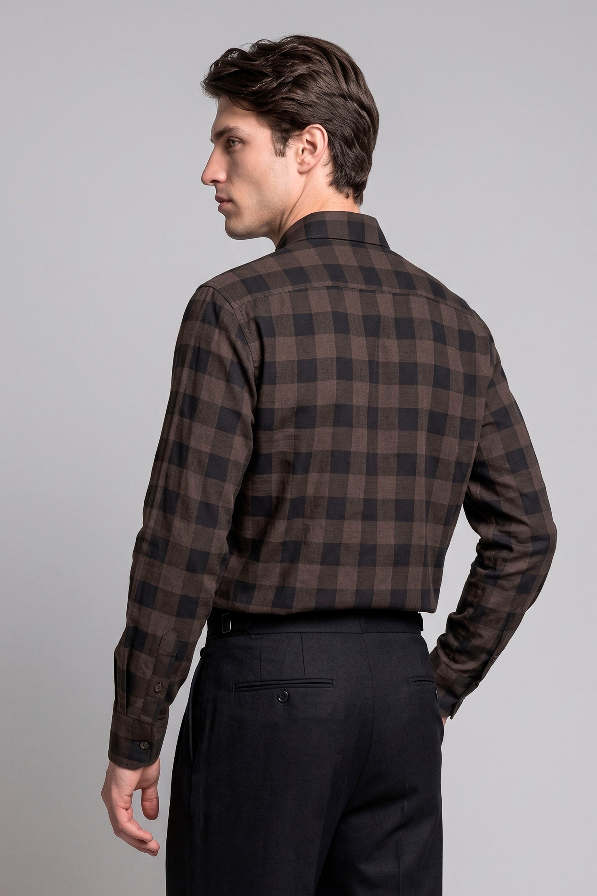 Super 120’s Natural Stretch Wool Spear Collar Check Shirt - MONTEZEMOLO