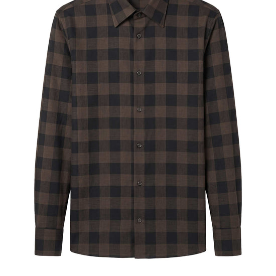 Super 120’s Natural Stretch Wool Spear Collar Check Shirt - MONTEZEMOLO