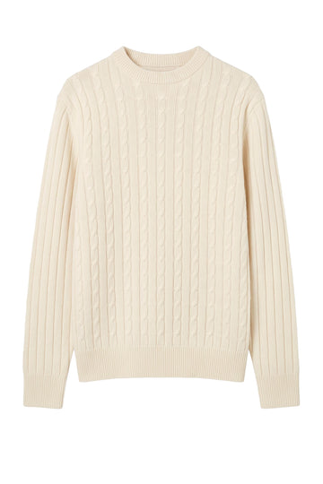 Extra-Fine Virgin Wool Cable-Knit Crew Neck Sweater