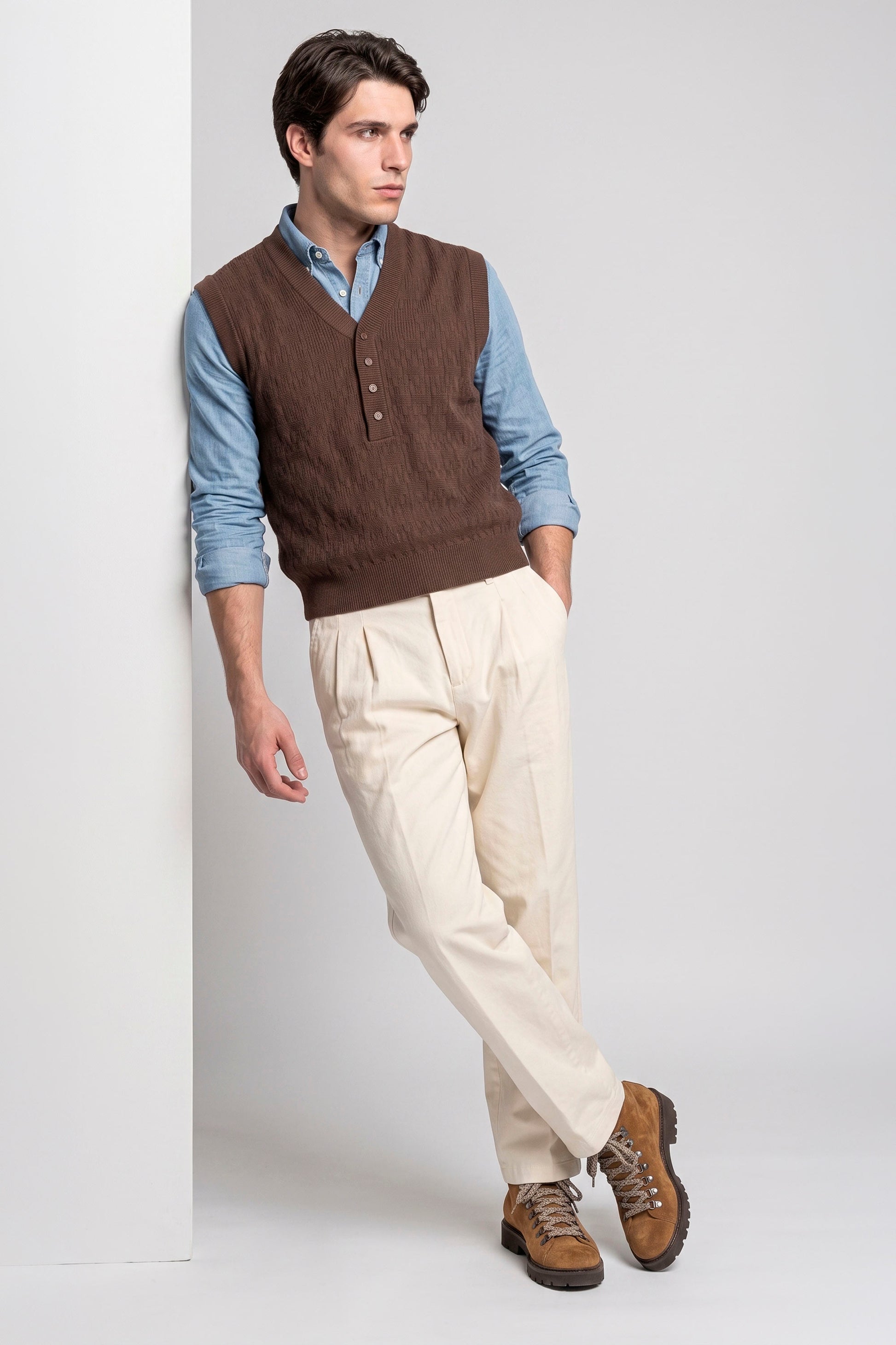 Pure Merino Wool V-Neck Vest - MONTEZEMOLO