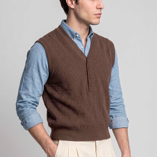 Pure Merino Wool V-Neck Vest - MONTEZEMOLO