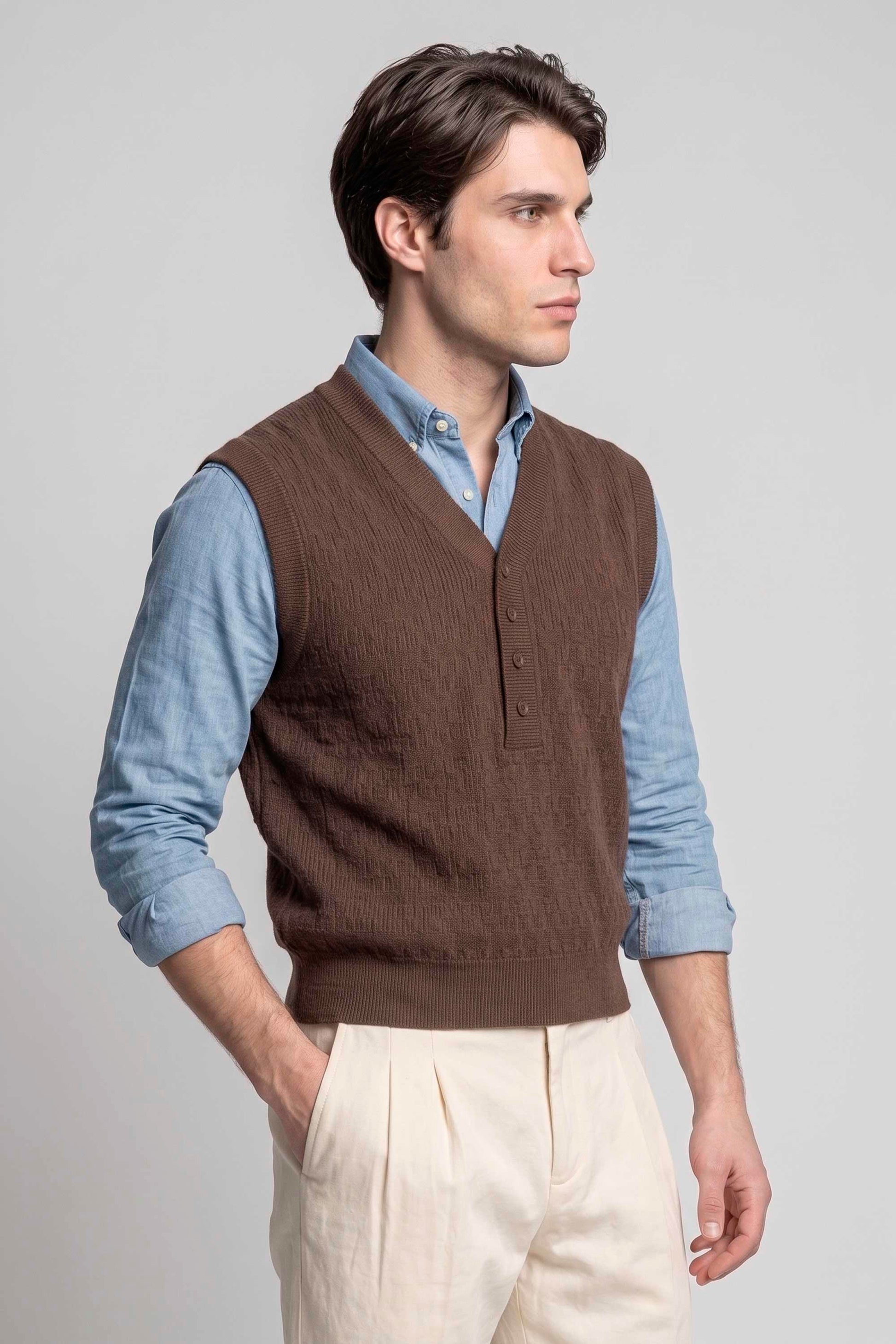 Pure Merino Wool V-Neck Vest - MONTEZEMOLO