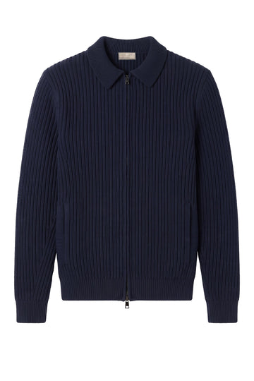 Maglia Giacca Full Zip a Coste in Lana Vergine