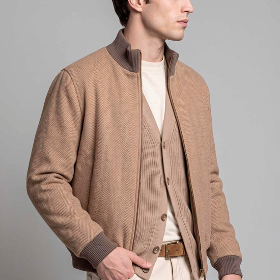 Reversible Padded Alpaca and Wool Herringbone Bomber Jacket - MONTEZEMOLO