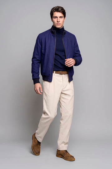 Bomber Reversibile Imbottito in Lana Vergine, Seta e Cammello