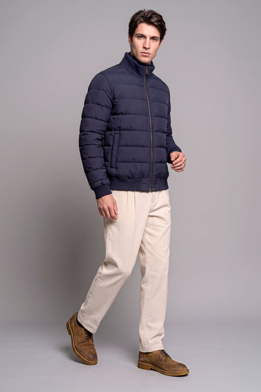 Reversible Padded Virgin Wool, Silk and Camel Wool Bomber Jacket