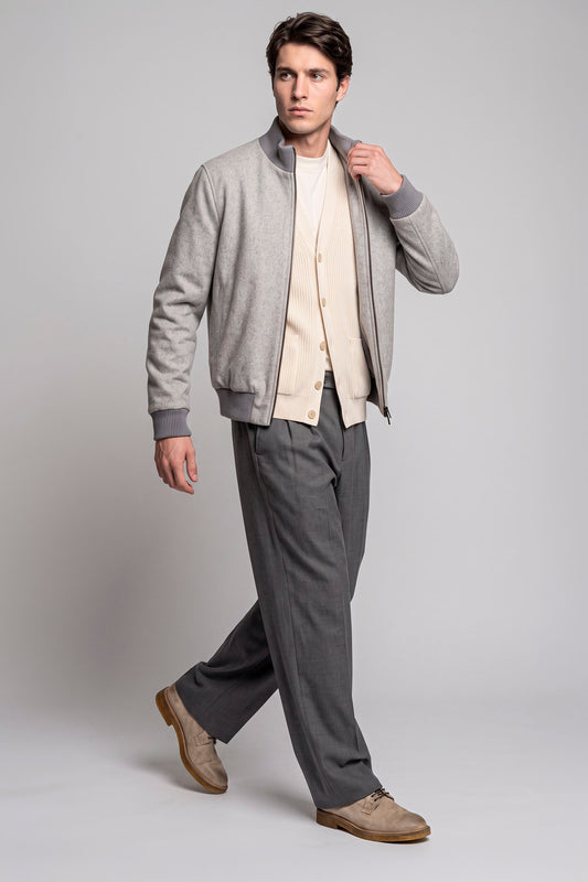 Reversible padded virgin wool blend bomber jacket
