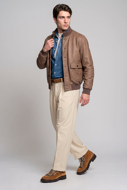Goose-Down Padded Nubuck Leather Bomber Jacket - MONTEZEMOLO
