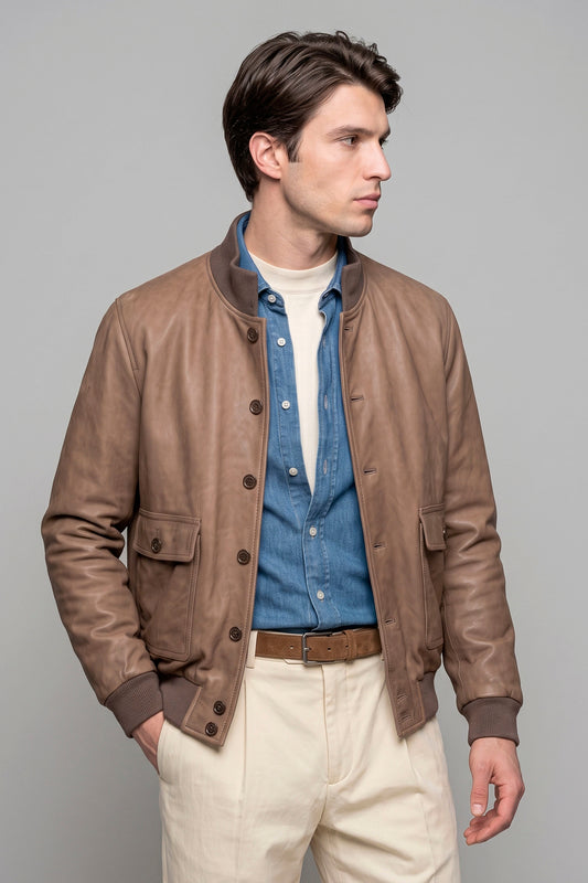 Goose-Down Padded Nubuck Leather Bomber Jacket - MONTEZEMOLO