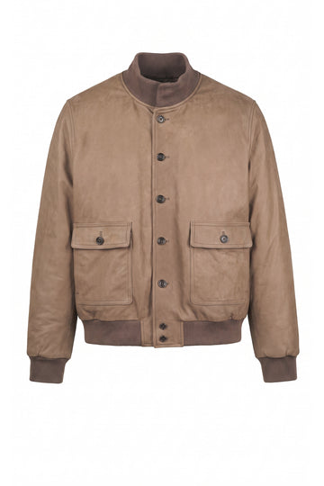 Goose-Down Padded Nubuck Leather Bomber Jacket