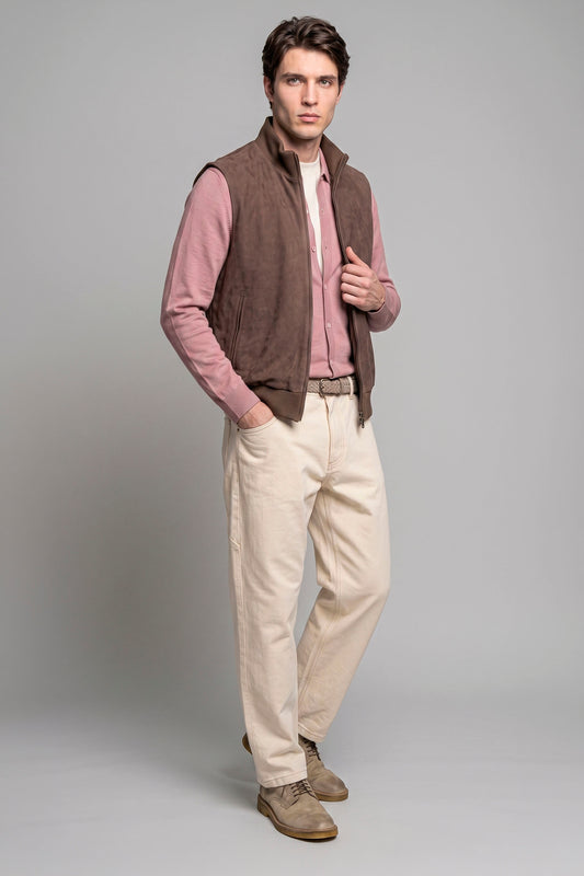 Gilet Full Zip in Camoscio