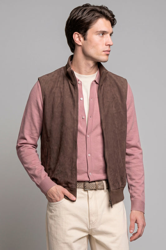 Gilet Full Zip in Camoscio