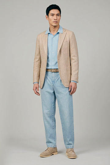 Unlined herringbone blazer in silk, linen & cotton - Ferla® fabrics