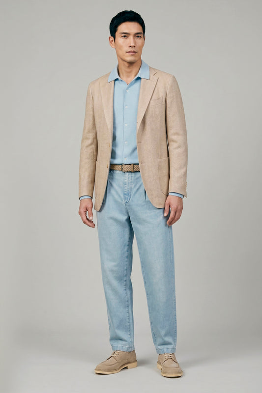 Unlined herringbone blazer in silk, linen & cotton - Ferla® fabrics