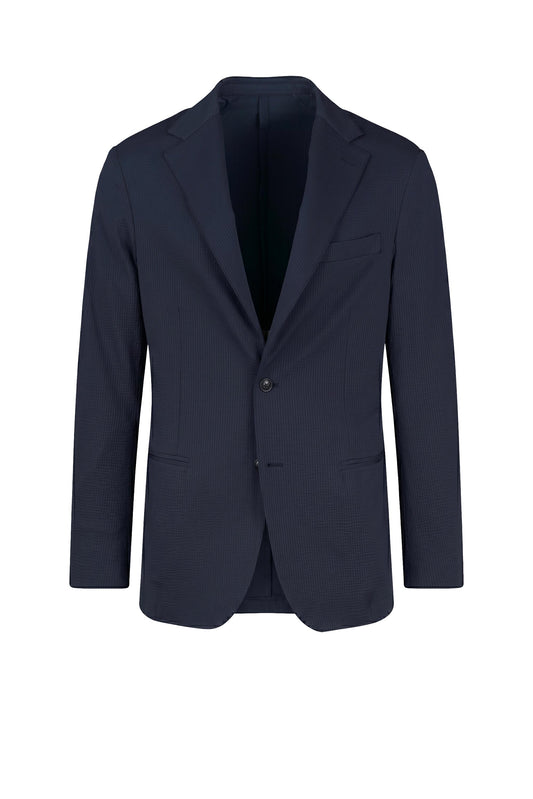 Single-breasted blazer in textured stretch seersucker fabric