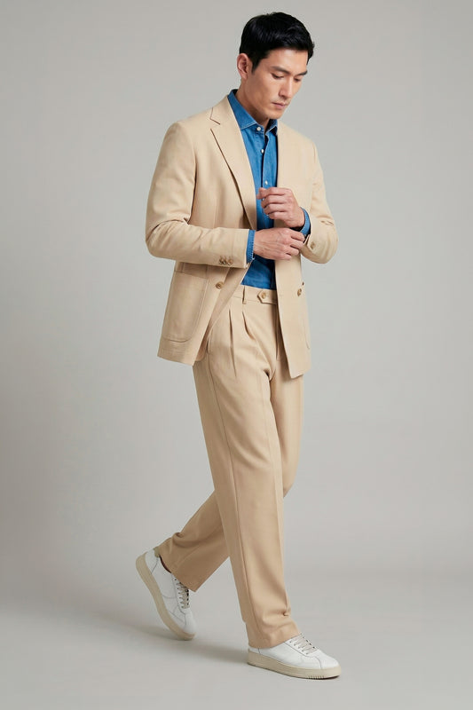 Unlined double-breasted stretch fabric jacket