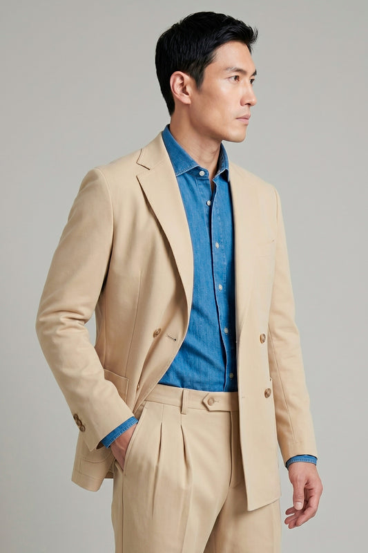 Unlined double-breasted stretch fabric jacket
