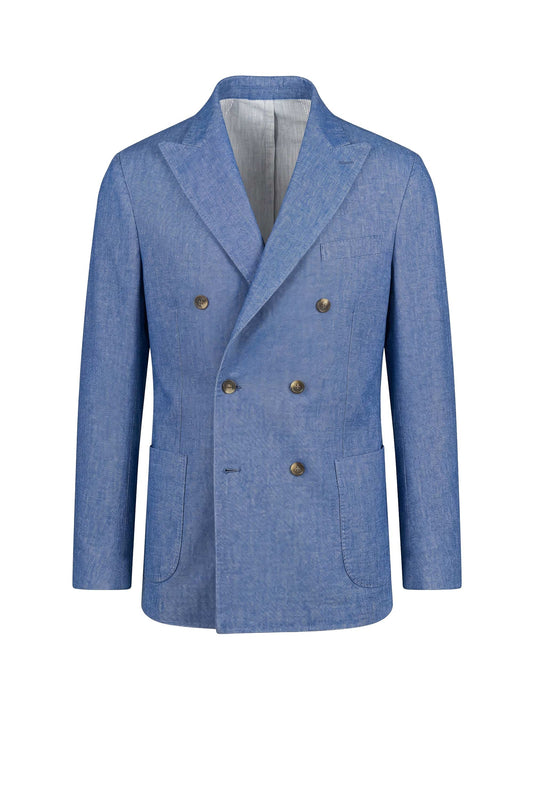 Unlined double-breasted cotton & linen blazer denim-effect - MONTEZEMOLO