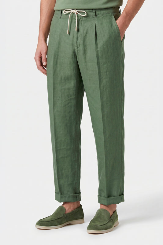 Pure linen drawstring trousers