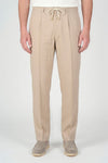 Pantalone effetto denim con coulisse e plissé