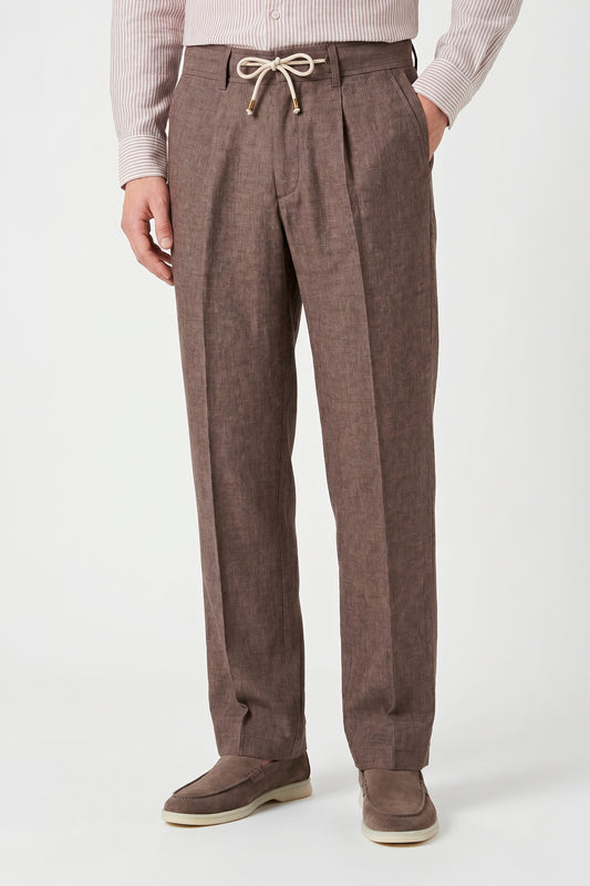 Pantalone effetto denim con coulisse e plissé