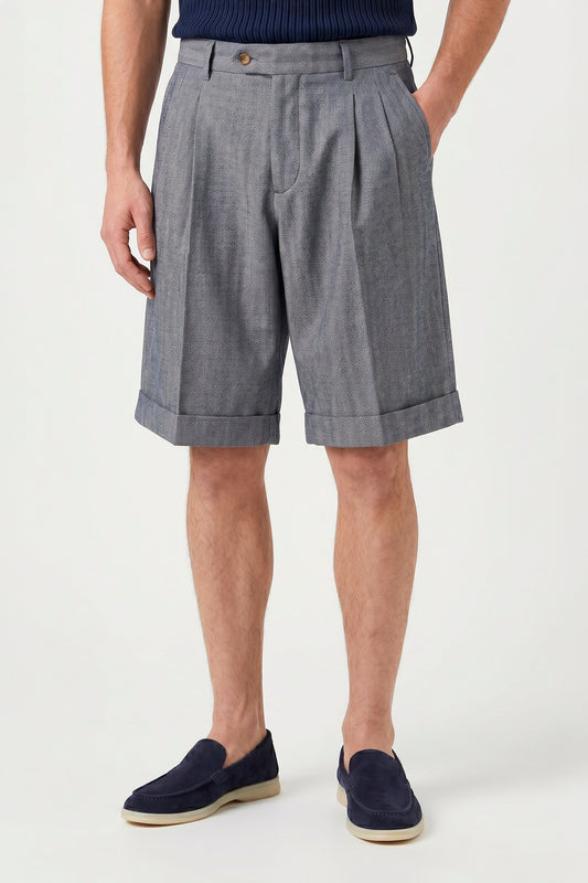 Herringbone Double-pleat bermuda