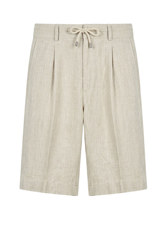 Natural Linen Bermuda Shorts with Drawstring