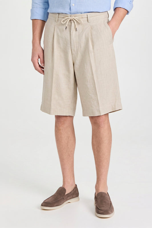 Natural Linen Bermuda Shorts with Drawstring