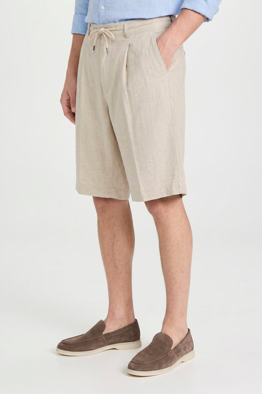 Natural Linen Bermuda Shorts with Drawstring