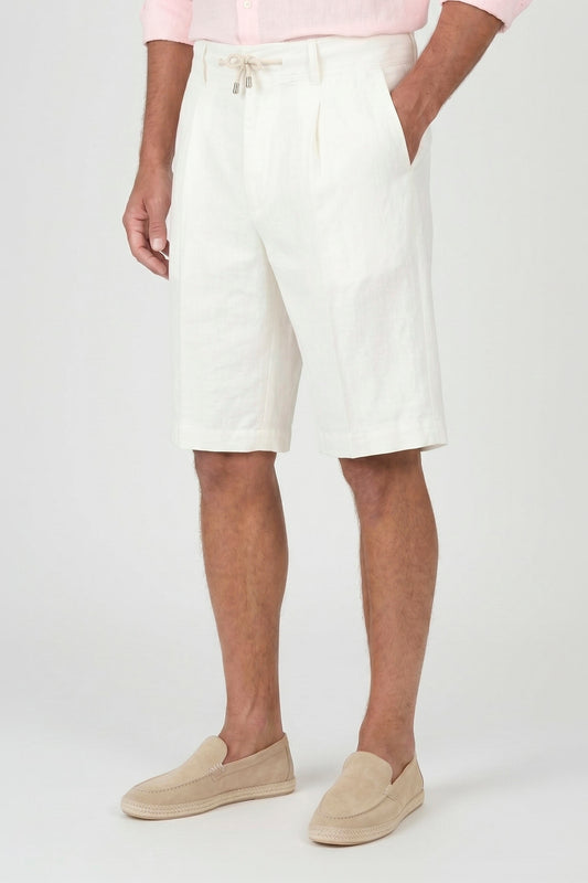 Washed Linen Bermuda Shorts with Drawstring