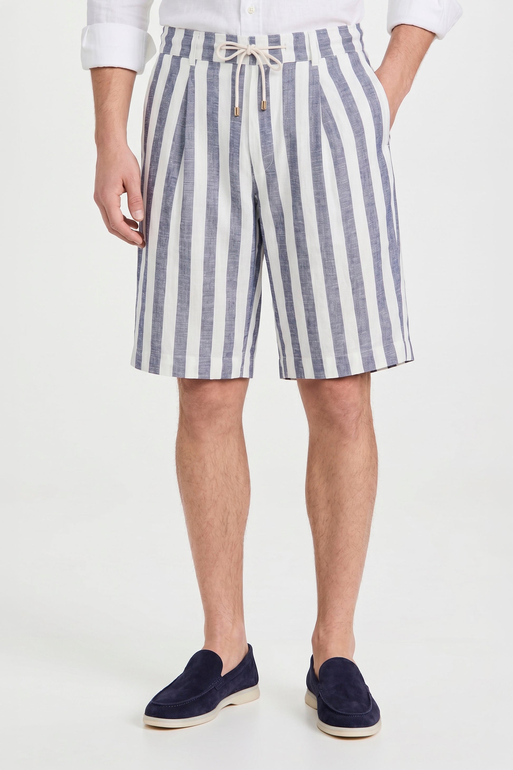 Striped Linen-Blend Bermuda Shorts with Drawstring - MONTEZEMOLO
