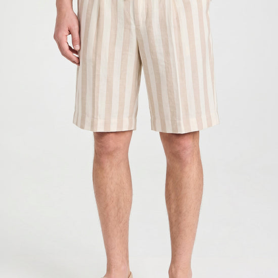 Striped Linen-Blend Bermuda Shorts with Drawstring - MONTEZEMOLO