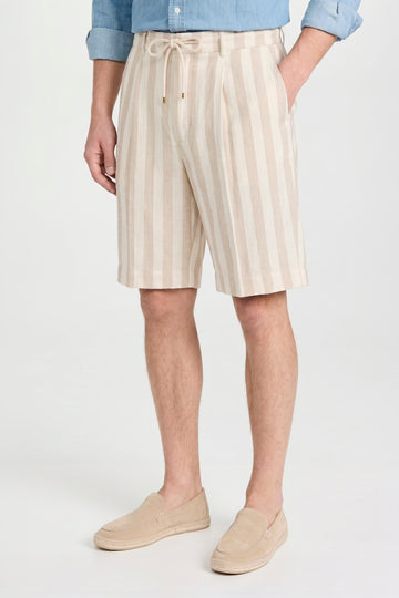 Striped Linen-Blend Bermuda Shorts with Drawstring - MONTEZEMOLO